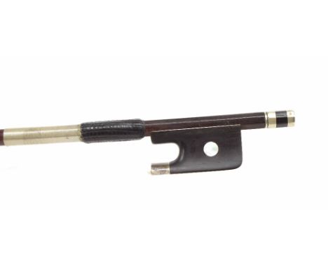 Good French silver mounted violoncello bow by and stamped Louis Bazin, the stick round, the ebony frog inlaid with pearl eyes