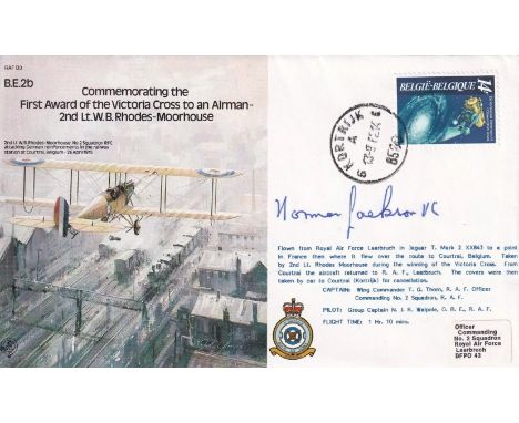 B3c 1st award of Victoria Cross to an airman Signed Norman Jackson VC Holder. 29 Mar 80 kortrijk postmark. Commemorating the 