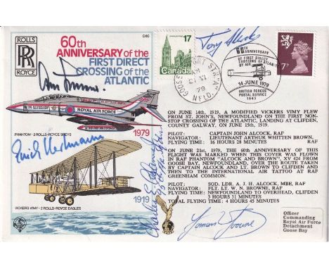 WW2 Top all time ace Erich Hartmann multiple signed RAF flown cover RARE. C60 60th Anniv 1st direct crossing Atlantic Signed 