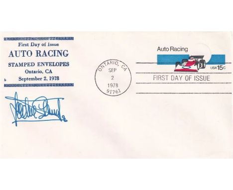 USA Auto Racing Signed by Jackie Stewart Formula One World Champion FDC. 2 Sep 1978 Ontario Auto Racing Signed by Jackie Stew