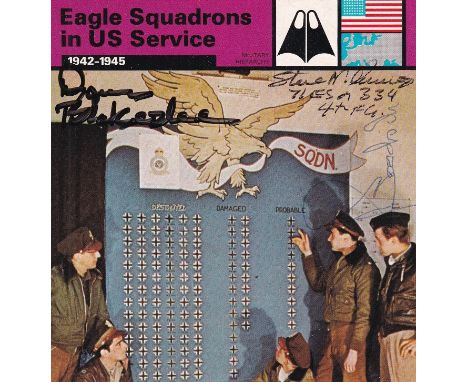 Piece Eagle Sqn in US Service Signed by 3 Eagle Sqn Pilots in WW11. Piece Size 4 3 /4 by 5 ¾ inches Eagle Sqn in US Service. 