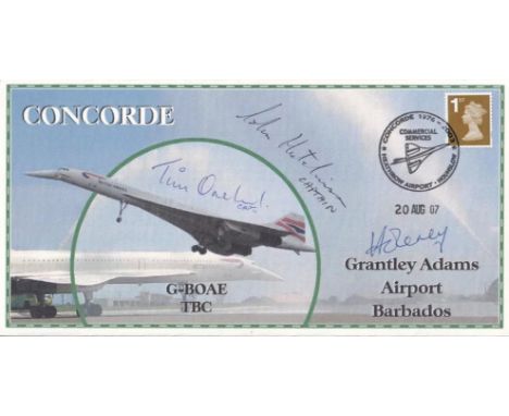 Concorde G - BOAE Grantley Adams Airport Barbados. Signed by 3 Concorde Pilots. 20 Aug 07 Heathrow Special Postmark. Concorde
