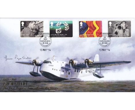 Anniv 1st Regular Transatlantic Air Service Signed Yvonne Pope Sintes 1st Female Jet Pilot. 13 May 14 Southampton Special Pos