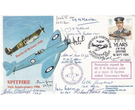 Spitfire. Battle of Britain 1940 Signed by 11 Battle of Britain Pilots, Crew Plus 1. 16 Sept 1986 Hawkinge Spitfire 50th Anni