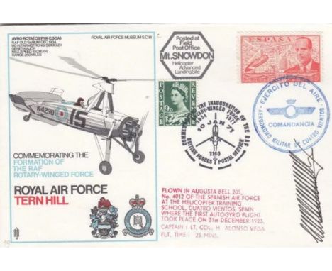 Rare SC18c RAF Tern Hill Signed Lt Col Alonso Vega Reflown 100 issued. 10 Jan 71 BFPS 1160 RAF Tern Hill Commemorating the Fo