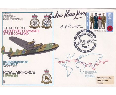 RAF Upavon Signed by A Humphrey Battle of Britain pilot, H Burton 1st British POW escapee. 31 Aug 72 BFPS 1295 Air Support Co