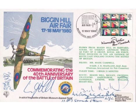 Battle of Britain Signed Baron Willoughby de Broke WW1, Air Marshal K Porter. Pilot, Crew, Plus 1. 17 May 1980 BFPS 1657 Bigg