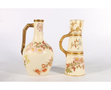 Royal Worcester blush ivory porcelain every with gilt faux bamboo handle, 21cm tall, and another, pattern number 1047, 20cm t