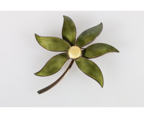 Huge Norwegian silver and enamel flower brooch by Aksel Holmsen of Norway, 8cm x 7cm, 21.8g.Good overal condition. Wear and t