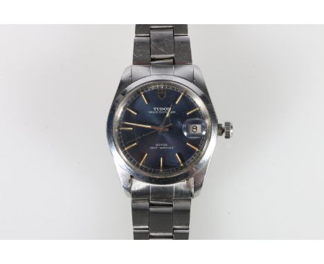 Gents Rolex Tudor Prince Oysterdate wristwatch in stainless steel with blue dial having baton markers on stainless steel brac