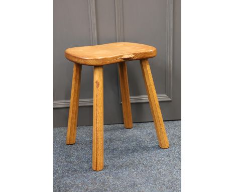 Robert Mouseman Thompson of Kilburn, an oak four-legged cow stool with shaped adze top seat, with mouse "signature" to the ed