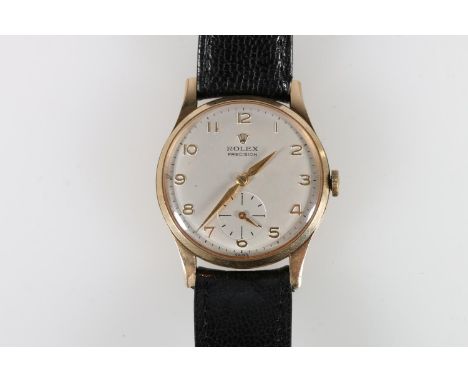 Gents 9ct gold cased manual wind Rolex Precision wristwatch with Swiss 17 jewel Montres Rolex movement, the dial with Arabic 