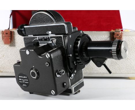 Bolex 16mm cinecam fitted with ESM DC motor unit and KERN Vario-Switar H16 RX lens.The fitted case contains a Switar f=1:1.6 