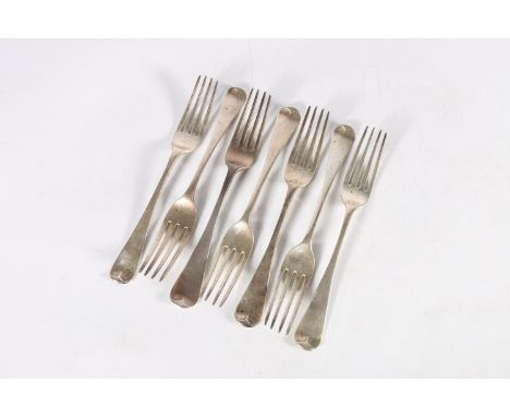 Set of four silver table forks by Mary Chawner and George W Adams, London 1840, a pair of silver table forks, makers marks ru