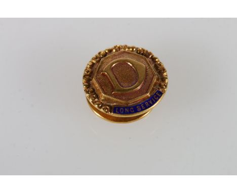 9ct gold and enamel long service button by Garrard &amp; Co Ltd, London, 4.3g. 