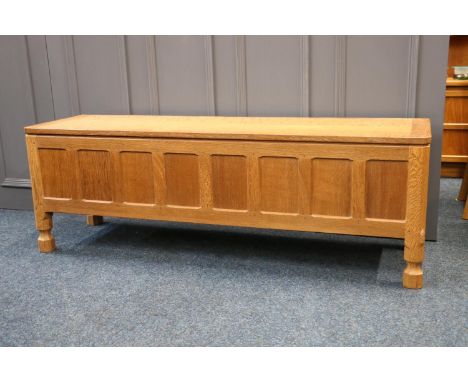 Robert Mouseman Thompson of Kilburn, an oak blanket box with adze top, with mouse "signature" to the supports, 46cm tall, 136