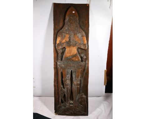 Vintage relief panel of a knight. Vintage relief panel of a knight,149 x 45cm. Fibreglass painted with copper paint.
