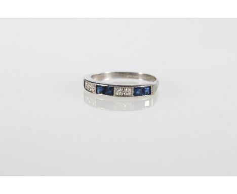 18ct white gold diamond and sapphire half hoop eternity ring, size R, 3.4g. No obvious condition issues.