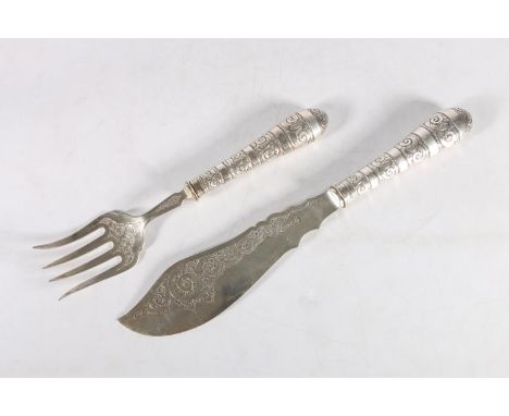 Victorian fish knife and fork servers with silver blade and handle, hallmarked&nbsp;Martin, Hall &amp; Co, Sheffield 1881, 30