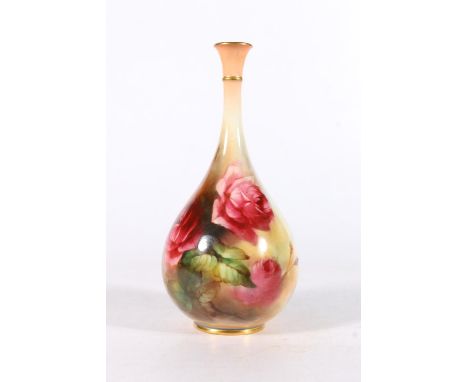 Royal Worcester porcelain bottle vase with hand painted floral decoration, signed 'H Martin', date code for 1905 (14dots), 21