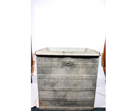 Rectangular galvanised, or zinc, banded garden planter, 60 x 60 x 50cm. 