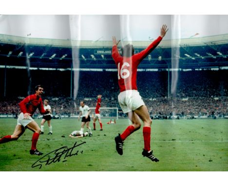 Football Sir Geoff Hurst signed 1966 World Cup Final 18x12 colour print. Sir Geoffrey Charles Hurst MBE (born 8 December 1941