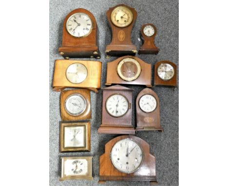 An Edwardian mahogany and boxwood inlaid mantle clock and other mantle clocks (2) 