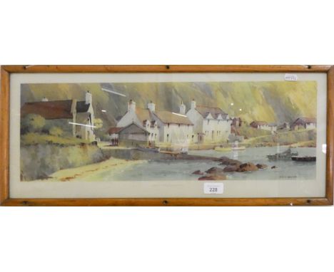 A framed carriage print depicting 'Nevin, Caernarvonshire', signed bottom right hand corner 'Ellis Silas', 25 x 63 cm. 