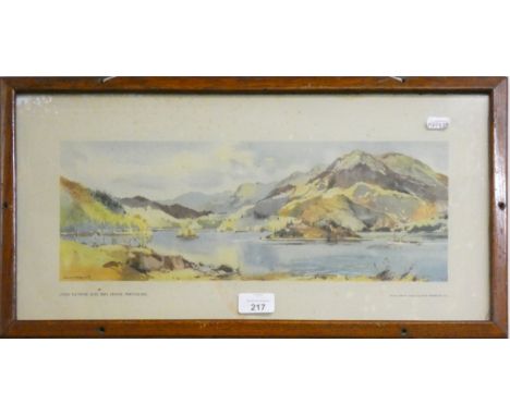 A framed carriage print depicting 'Loch Katrine and Ben Venue', signed bottom left corner 'Jack Marriott', 25 x 50 cm. 
