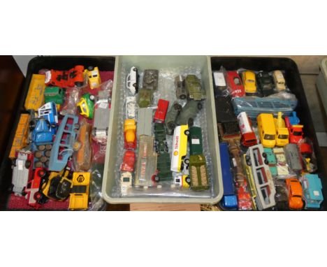 Three boxes of assorted unboxed die-cast models, to include Corgi; SWB Landrover, Whizzwheels Landrover 109? WB, Dinky; Ferre