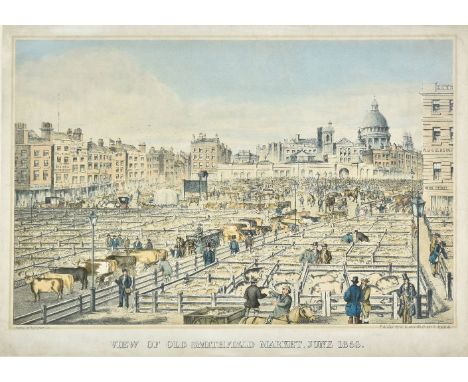*Hodson (W. publisher). View of Old Smithfield Market, June 1855, hand coloured lithograph, slight dust soiling, trimmed but 