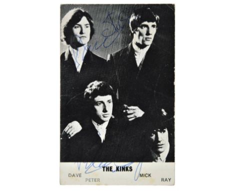 *The Kinks. Signed promotional publicity card, Pye Records, [1964],  signed in blue ballpoint pen by all four members with fi