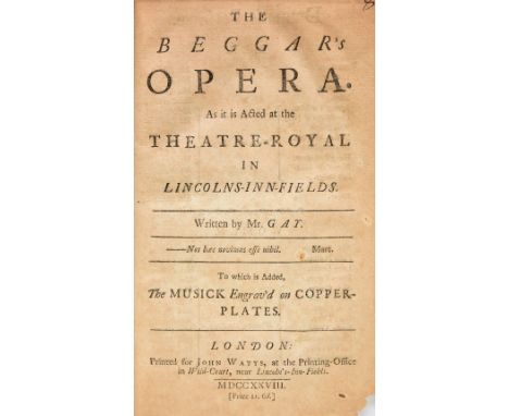 Gay (John). The Beggar's Opera..., to which is added, The Musick Engrav'd on Copper-Plates, 1st edition, 2nd issue, John Watt