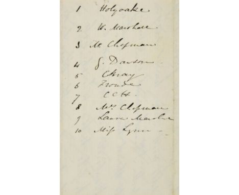 *Evans (Marian 'George Eliot', 1819-1880). An autograph letter signed from Susanna Chapman, 142 Strand, 8 November, circa 185