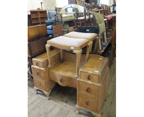 A 1930's dressing table with mirror and stool