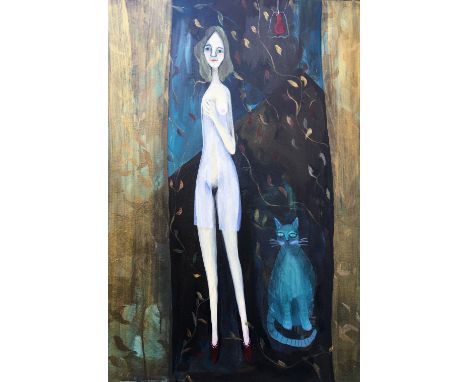 Christy Burdock, "Artist with red light", acrylic on canvas, 61 x 92cm, c. 2020. A work completed whilst the artist and her m