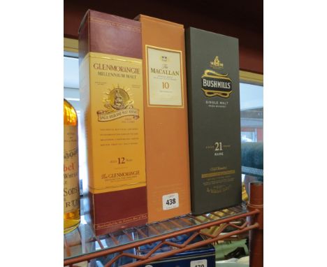 Glenmorangie single Highland Malt whisky, Millennium Malt 70cl, boxed. The Macallan, single malt Highland Scotch whisky. 10 y