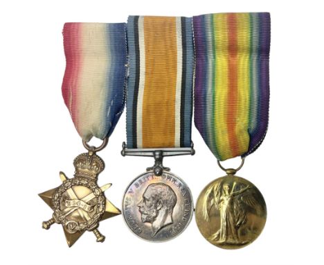 WW1 group of three medals comprising British War Medal, 1914-15 Star and Victory Medal awarded to 8110 Pte. A. Hewson Linc. R