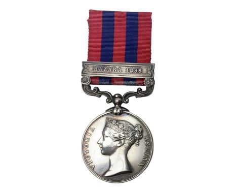 Victoria India General Service Medal with Hazara 1888 clasp awarded to 39 Pte. J. Davis 2d. Bn. R. Suss. R.; with card stiffe