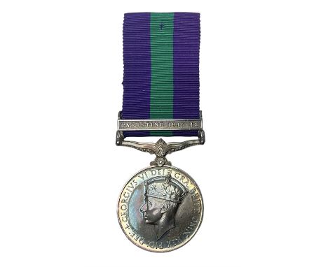 George VI General Service Medal with Palestine 1945-48 clasp awarded to 19117460 Pte. P. Tilmouth R. Lincolns; with ribbonCon