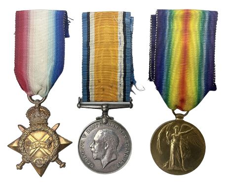 WW1 group of three medals comprising British War Medal, 1914-15 Star and Victory Medal awarded to 20478 Pte. F. Bradley Wilts