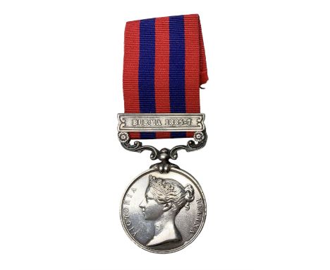 Victoria India General Service Medal with Burma 1885-7 clasp awarded to 1771 Pte. W. Alderman 2nd Bn. Hamps. R.; with ribbonC