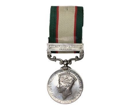 George VI India General Service Medal with North West Frontier 1936-37 clasp awarded to Bearer Khan Akbar 2-Border R.; with r