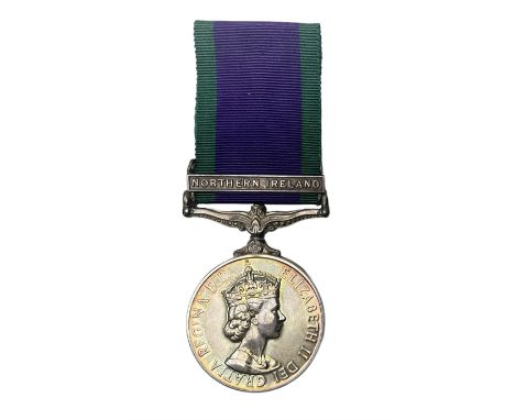 Elizabeth II General Service Medal with Northern Ireland clasp awarded to 24197417 Pte. S.P. Moylan R. Anglian; with ribbonCo