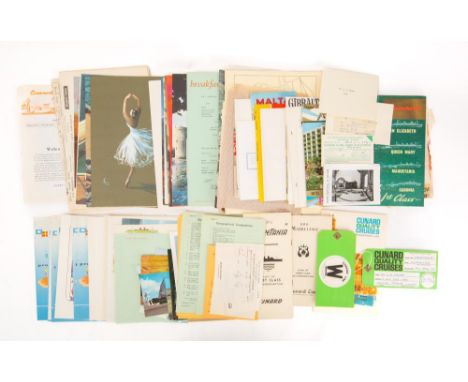 A collection of ephemera for the Cunard Line Mediterranean Cruise aboard RMS 'Mauretania', April/May 1964:  retained by passe