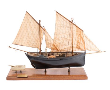 A scale model of the Mevagissey Lugger FY150 'Margaret' by D Proctor: fully rigged above open deck with correct fixtures and 