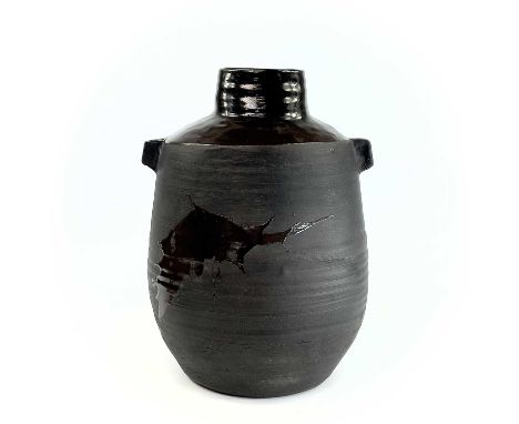 Janet LEACH (1918-1997)A St Ives Leach Pottery black stoneware vase with splash tenmoku glaze decoration and tenmoku glazed i