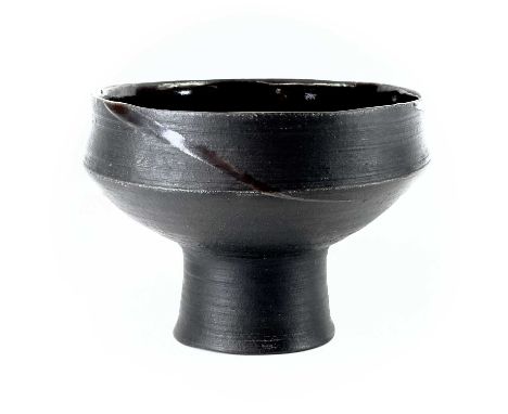 Janet LEACH (1918-1997)A St Ives Leach Pottery black stoneware footed bowl with tenmoku glaze decoration and interior, impres