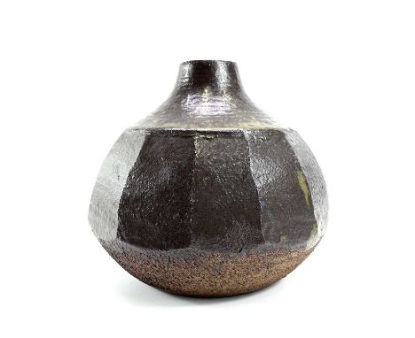 Janet LEACH (1918-1997)A St Ives Leach Pottery stoneware bottle vase of cut sided ovoid form, ash glazed, impressed personal 