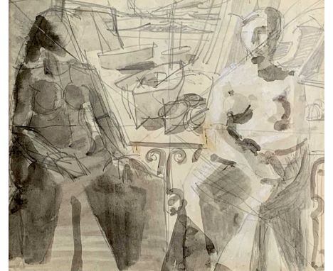 Wyn CASBOLT (British) (1914-1963)'Boats From A Balcony'Grey Wash, Body Colour and PencilFurther pencil sketch to the reverse 